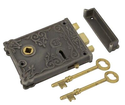 Floral Design Antique Wrought Iron & Solid Brass Rim Door Knob Lock Set