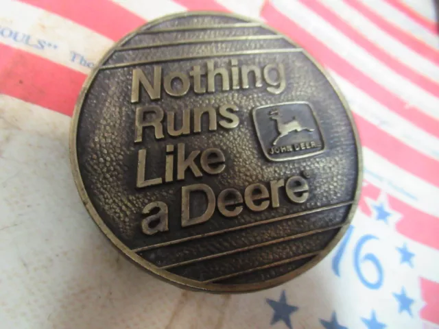 Nothing Runs Like A Deere Round BRASS Belt Buckle JOHN DEERE FARM EQUIPMENT LOGO