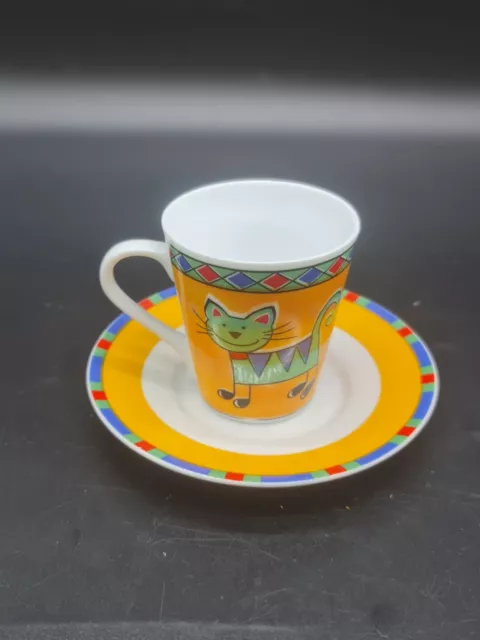Maxwell & Williams Demi Cup And Saucer Cat Animals Orange White