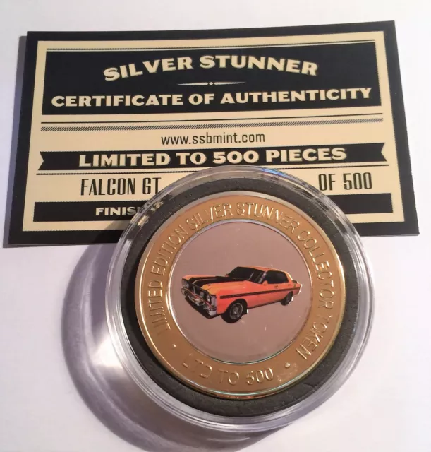 NEW GT 351 Ford Falcon Colour Silver Stunner Coin with C.O.A. LTD 500