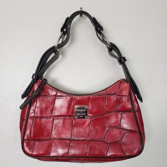 Dooney & Bourke Red Small Shoulder Bag Handbag Croc Embossed Leather Purse