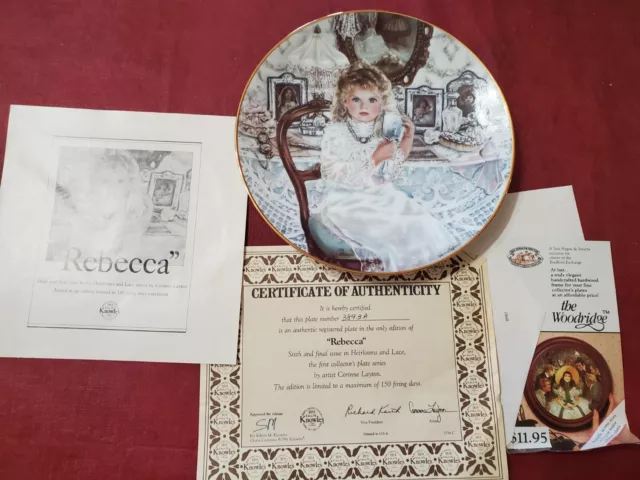 Edwin M Knowles Collectable Plate Rebecca # 3893A W Certificate Of Authenticity