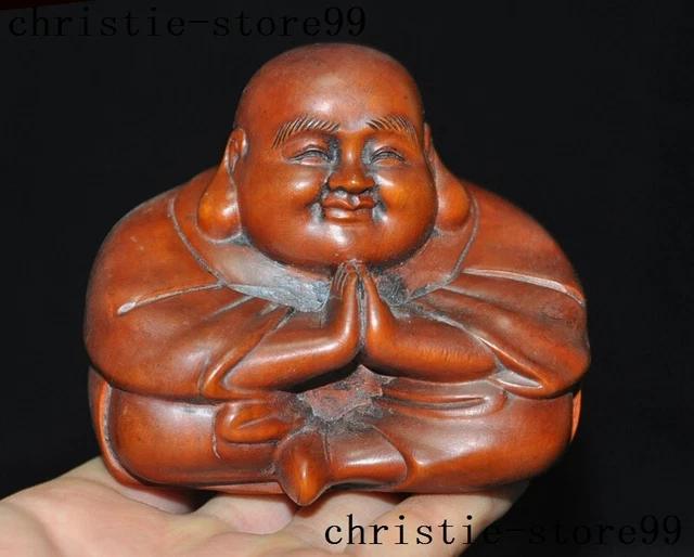 China Buddhism Boxwood carve Feng Shui wealth Happy laugh Maitreya Buddha statue