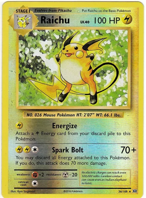 Raichu - XY Evolutions Set - 36/108 - Rev Holo - Pokemon Card - EXC / Near Mint