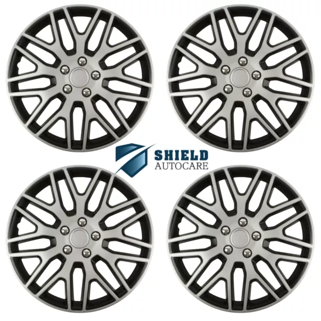 Wheel Trims 16" Hub Caps Dakar NC Plastic Covers Set of 4 Black Silver Fit R16