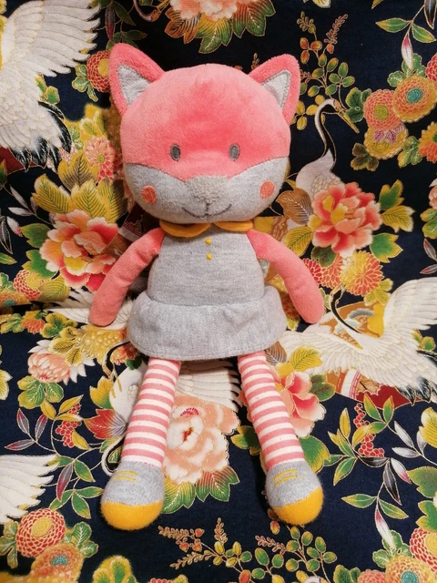 ⭐⭐⭐Doudou Peluche avec Grelot OBAIBI OKAIDI Chat Rose Robe Grise 26cm TBE