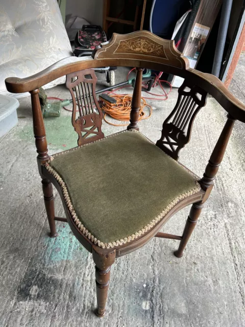 Regency Corner Chair Antique Inlaid Decoration Upholstered Seat c 1820