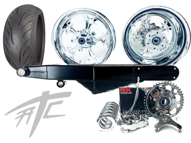 240 Fat Tire Kit Chrome Street Fighter Wheels Black Arm 09-20 Suzuki Gsxr 1000