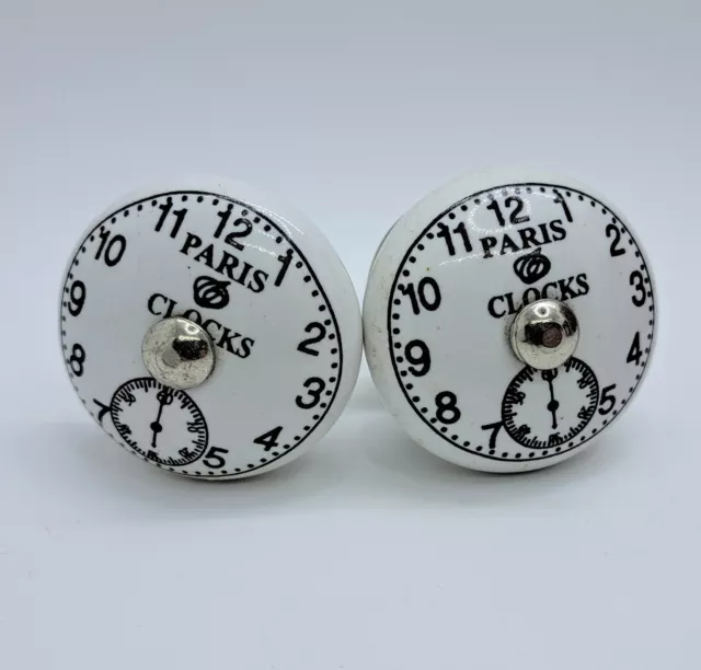 EUC Darice Ceramic Drawer/Cabinet Pulls Set of 2 Paris Clocks Design Shabby Chic