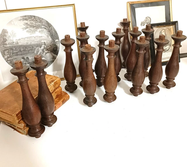 15 Turned wood spindle Antique French baluster column salvaged furniture 6.18 in