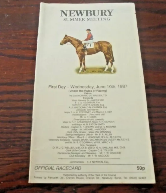 Newbury Race Card, June 10Th, 1987 - Summer Meeting & The Ballymacoll Stakes