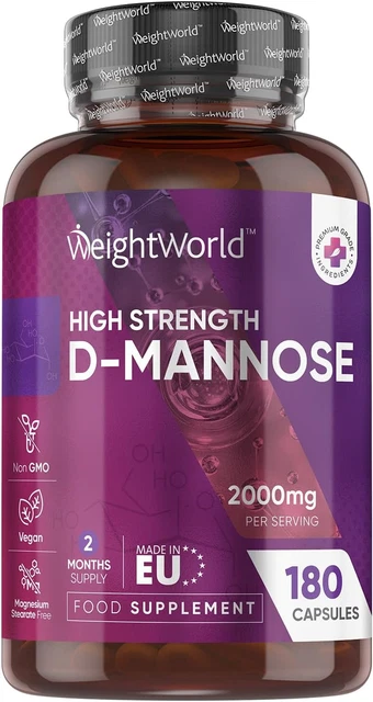 D-Mannose 2000mg Extra Strength Capsules - 240 Count, Non-GMO, Gluten-Free For Urinary Health
