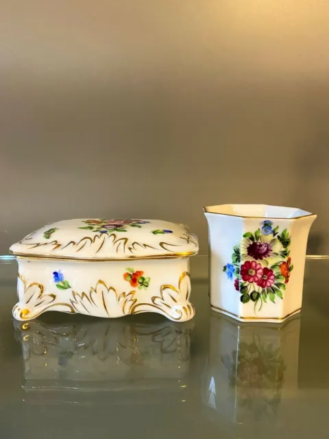 Herend Handpainted Porcelain Trinket Box & Mini Vase