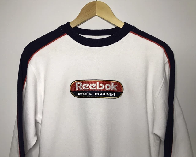 Pullover Reebok Classic Junior Ragazzi Blu Bianco Grande Logo Vintage anni 90 Età 10