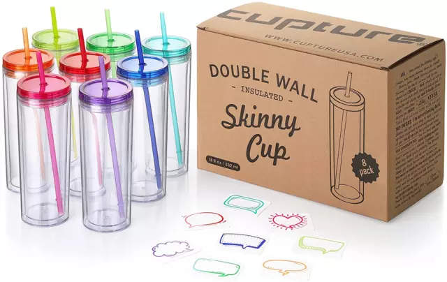 30 Pack Skinny Tumbler with Lids and Straws 16 Oz Matte Colored Acrylic  White