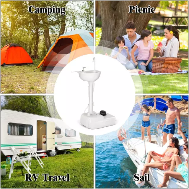 Portable Camping Sink with Soap Dispenser and Towel Holder, 19L Water Capacity w 3