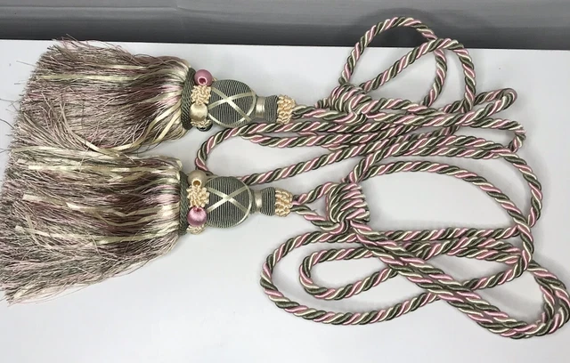 Drapery Curtain Tie Backs Braided Cord Large Tassels French Country Lot Of 2