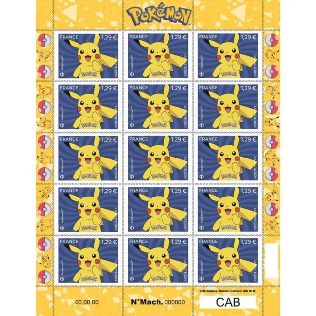 Planche de 15 timbres Pokémon Pikachu Collector - Collection La Poste 2024