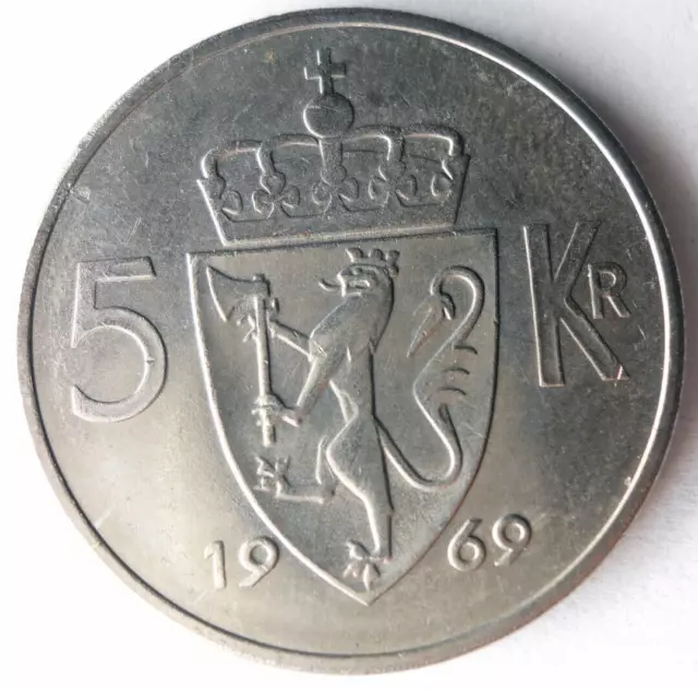1969 NORWAY 5 KRONER - Excellent Coin - FREE SHIP - Bin #317