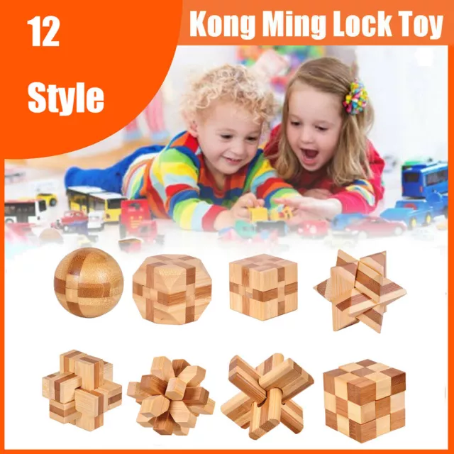 Adults IQ Brain Teaser Cube  Ming Lock Wooden Puzzle Educational Games Toy