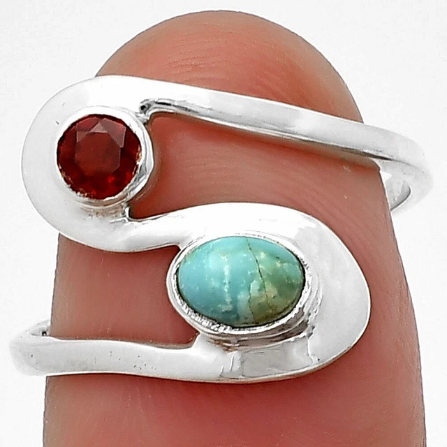 Natural Turquoise Nevada Aztec Mt & Garnet 925 Sterling Silver Pendant R-1039