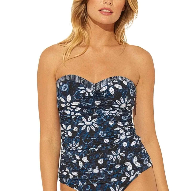 Bleu by Rod Beattie Take a Dip Bandeau Tankini Top Size 4 Navy Blue Floral New