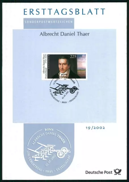 Brd Etb 2002/19 Ersttagsblatt Albrecht Daniel Thaer Agronom
