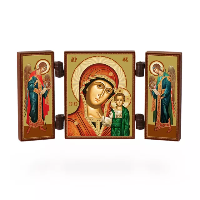 Ikone - Gottesmutter Von Kazan - christliche reise Altar Holz Triptychon