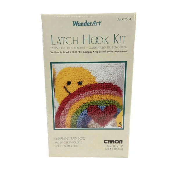 "Kit de alfombras de gancho WonderArt Latch # P504 SUNSHINE RAINBOW Smiley 12"" X 12"
