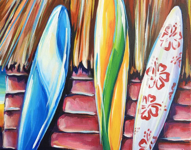 DEBORAH BROUGHTON ART Original Acrylic New Kombi Surfboards Shack Beach Painting 3