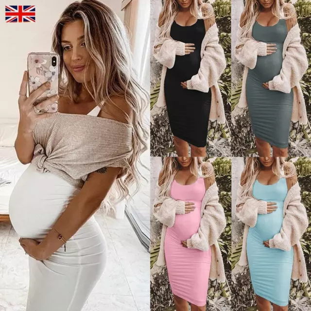 Pregnant Women Sleeveless Bodycon Dress Maternity Stretch Summer Holiday Dresses