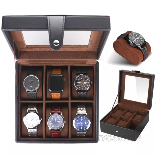 Luxus PU Leder Uhr Halter Für Uhrenbox Schmuck Organizer Box 6 Grid Veranstalter