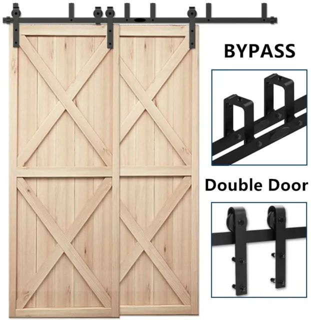 CCJH Bypass Sliding Barn Door Hardware Kit for Double Door with Double Tracks