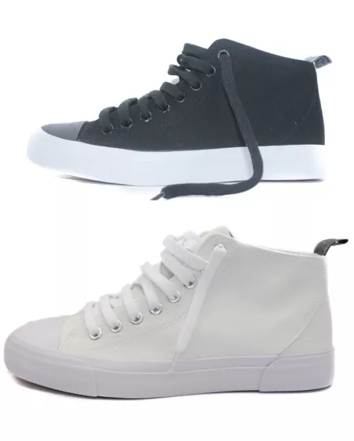 High Top Canvas Trainers Womens Mens Black White Sport Comfy Shoes Size 3-12