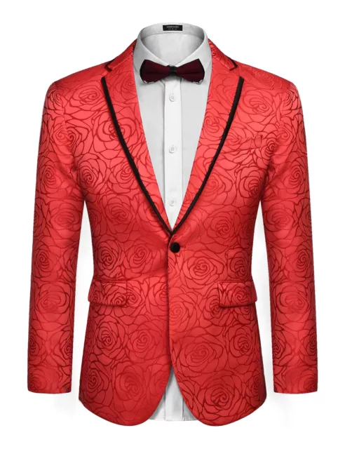 COOFANDY Mens Floral Suit Jacket Embroidered Wedding Blazer Party Dinner Tuxedo