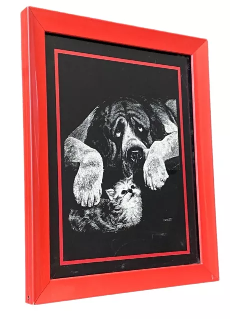 Vtg Rudy Droguett Bassett Hound Dog Art Print Red Metal Frame Sad Beagle 1976