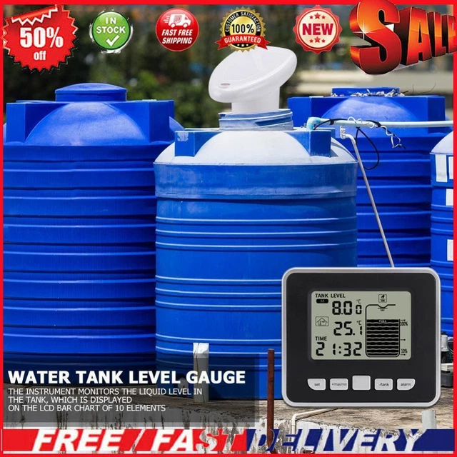 Ultrasonic Tank Liquid Depth Level Meter w/Temperature Alarm Water Level Gauge