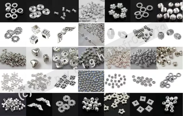 🎀 SALE 🎀 100 Silver Spacer Beads For Jewellery Making Different Styles