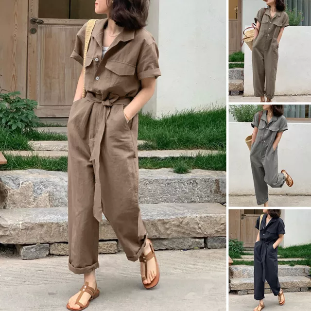 UK 8-24 WOMENS Short Sleeve Wide Leg Jumpsuits Overalls Lapel Rompers  Playsuits £22.07 - PicClick UK