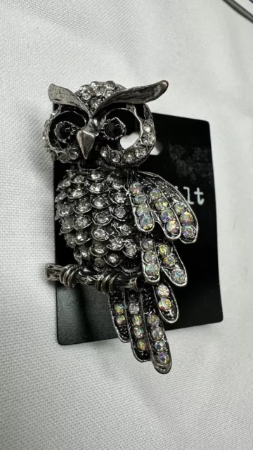 OWL Ring flexible expandable band faux gemstones New 2