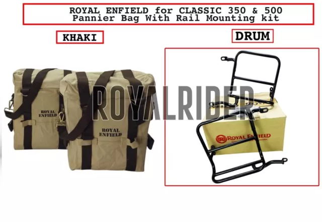 Par de bolsas de equipaje Royal Enfield, caqui y soporte para tambor para...