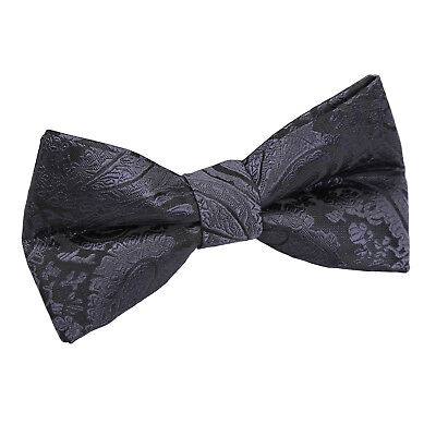 Charcoal Grey Boys Bow Tie Woven Floral Paisley Wedding Pre-Tied Bowtie by DQT
