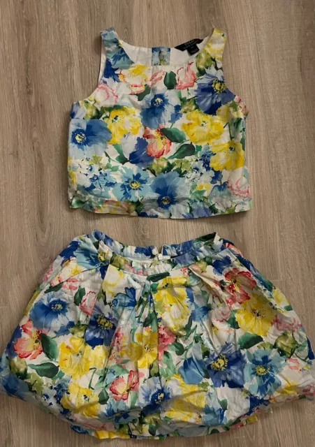 Ralph Lauren Girls Two Piece Summer Skirt White With Floral Print Size 14 Easter