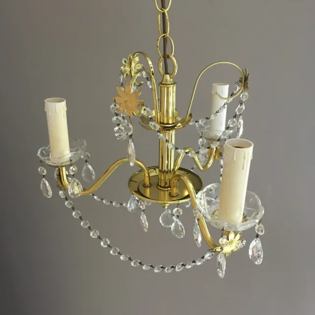 Crystal and brass ceiling light chandelier used