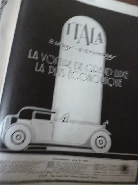 ITALIA 2 litres 6 cyl grand luxe garage CHAILLOT  pub papier ILLUSTRATION 1927