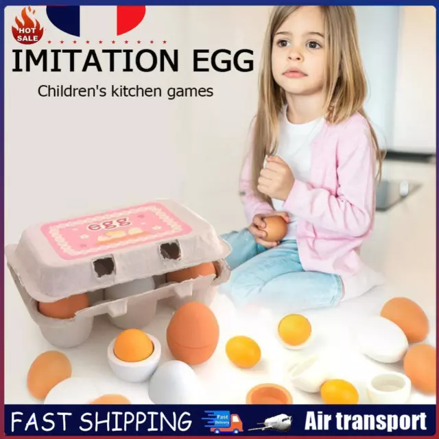 6pcs Wooden Simulation Egg Pretend Play Set Kids Educational Toy Easter Decor FR