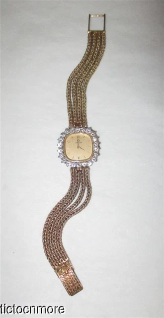 ESTATE 14K GOLD OMEGA 2ct DIAMOND 4 STRAND BRACELET BAND WATCH Cal1375 943R &BOX ESTATE 14K GOLD OMEGA 2ct DIAMOND 4 STRAND BRACELET BAND WATCH Cal1375 943R &BOX