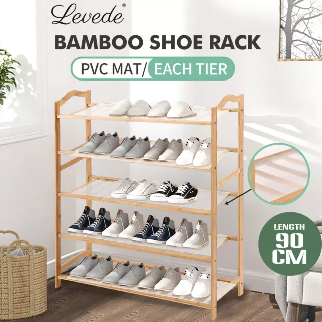 Levede Shoe Rack Bamboo Storage Wooden Organizer Shelf Stand 5 Tiers Layers 90cm