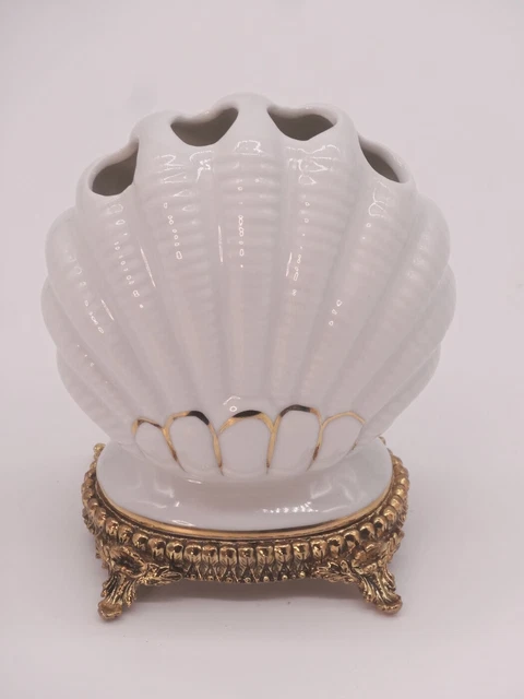 Stylebuilt White Porcelain Toothbrush Holder With Gold Metal Holder Shell