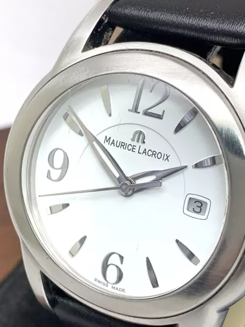 Maurice Lacroix Men's Watch SH1018 Swiss Quartz White Dial Black Leather Band
